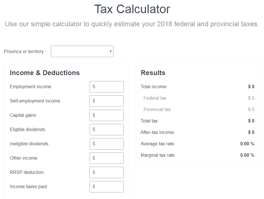 Canadian income tax deals calculator